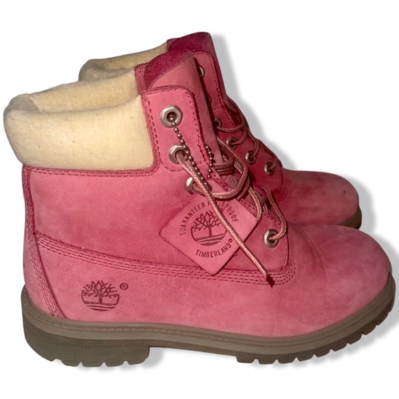 Woman's Timberland Boots Pink Suede Leather Gently Worn Size 5